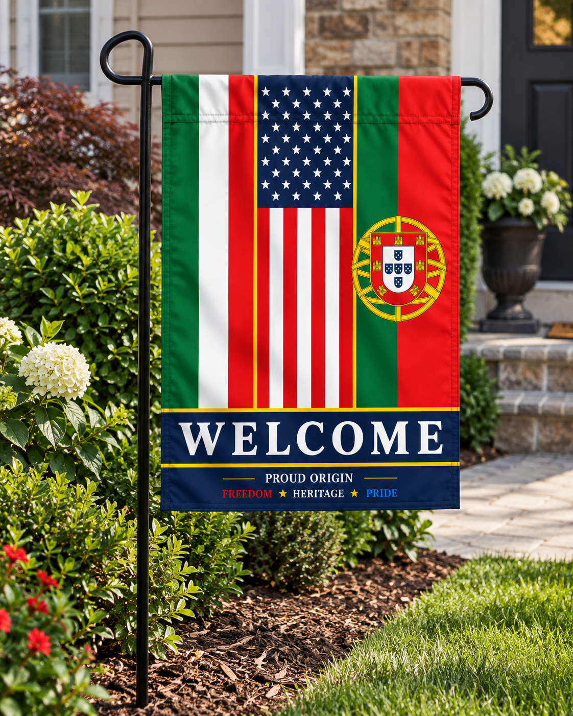 Portuguese Italian American Welcome Garden Flag – 12x18 Inch Heritage Yard Flag